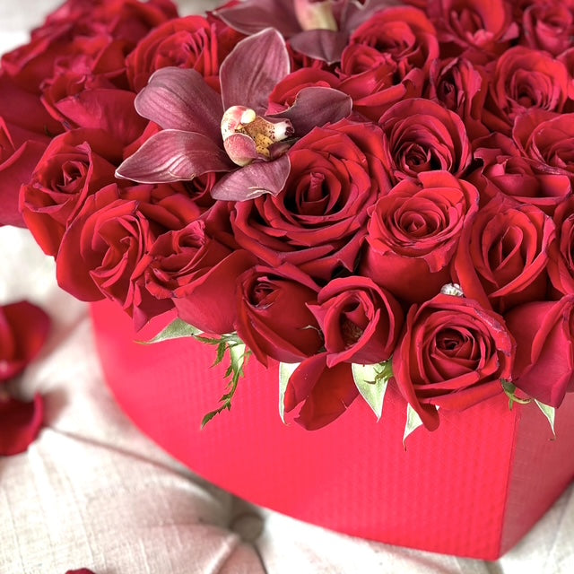 RED HEART BOX & ORCHIDS